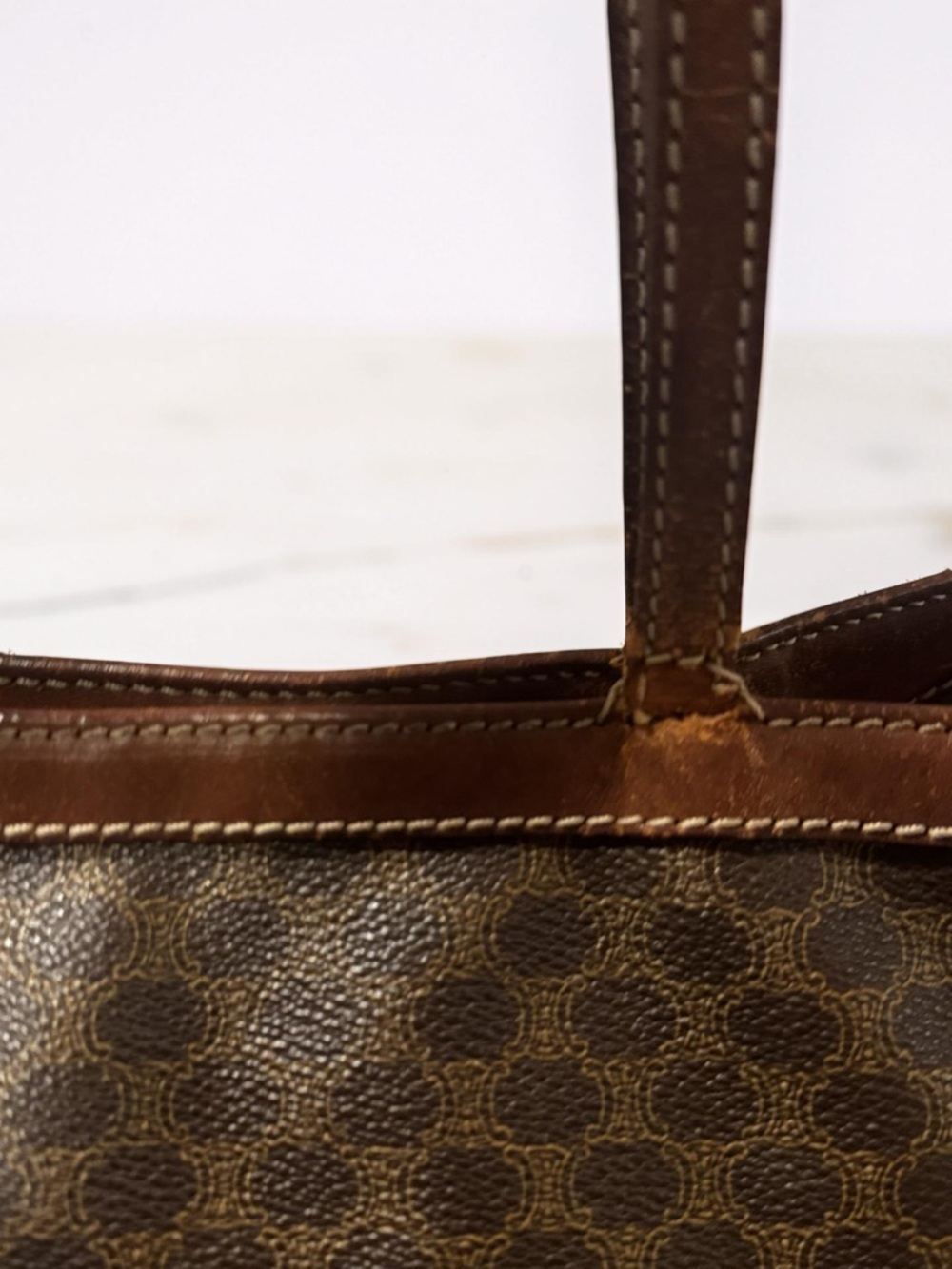 Celine Brown Monogram Canvas Tote with Tan Leather Trim - Picture 8 of 11